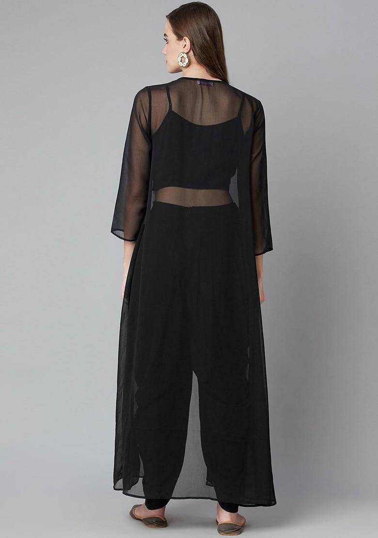 Black Printed Poly Blend Co Ord Set - Indya