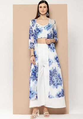 Blue Printed Poly Blend Co Ord Set