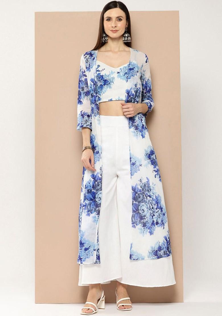 Blue Printed Poly Blend Co Ord Set - Indya