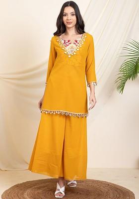 Mustard Yellow Printed Poly Blend Co Ord Set