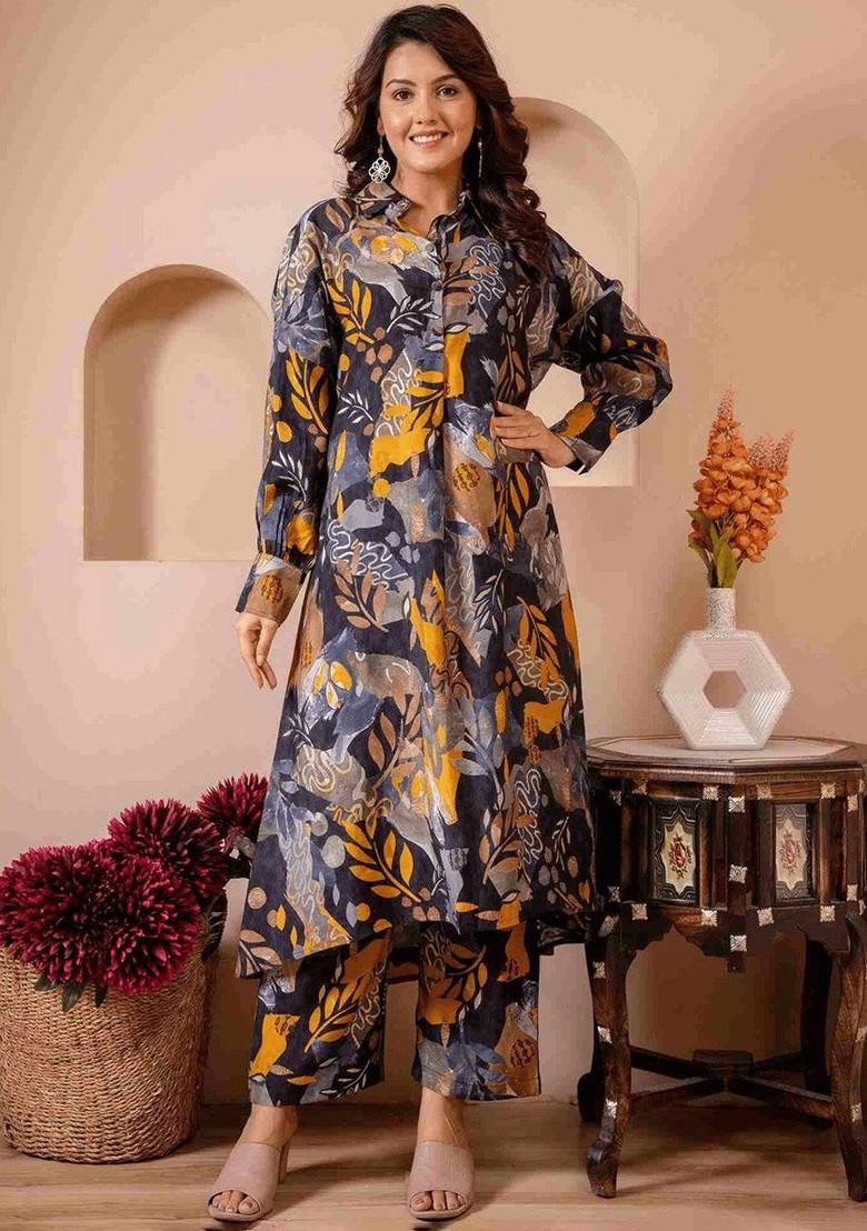 Blue Printed Poly Blend Co Ord Set - Indya