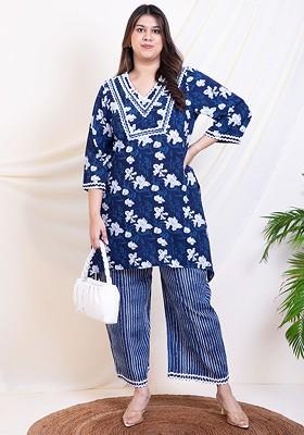 Blue Printed Poly Blend Co Ord Set