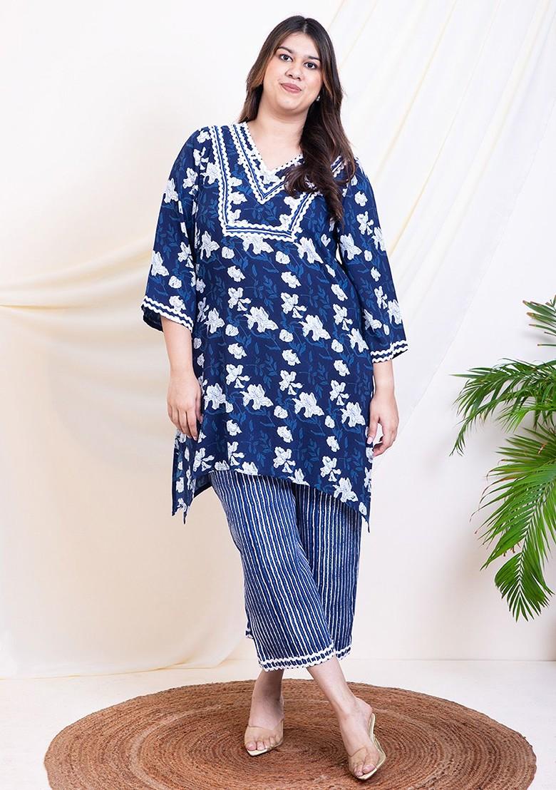 Blue Printed Poly Blend Co Ord Set - Indya