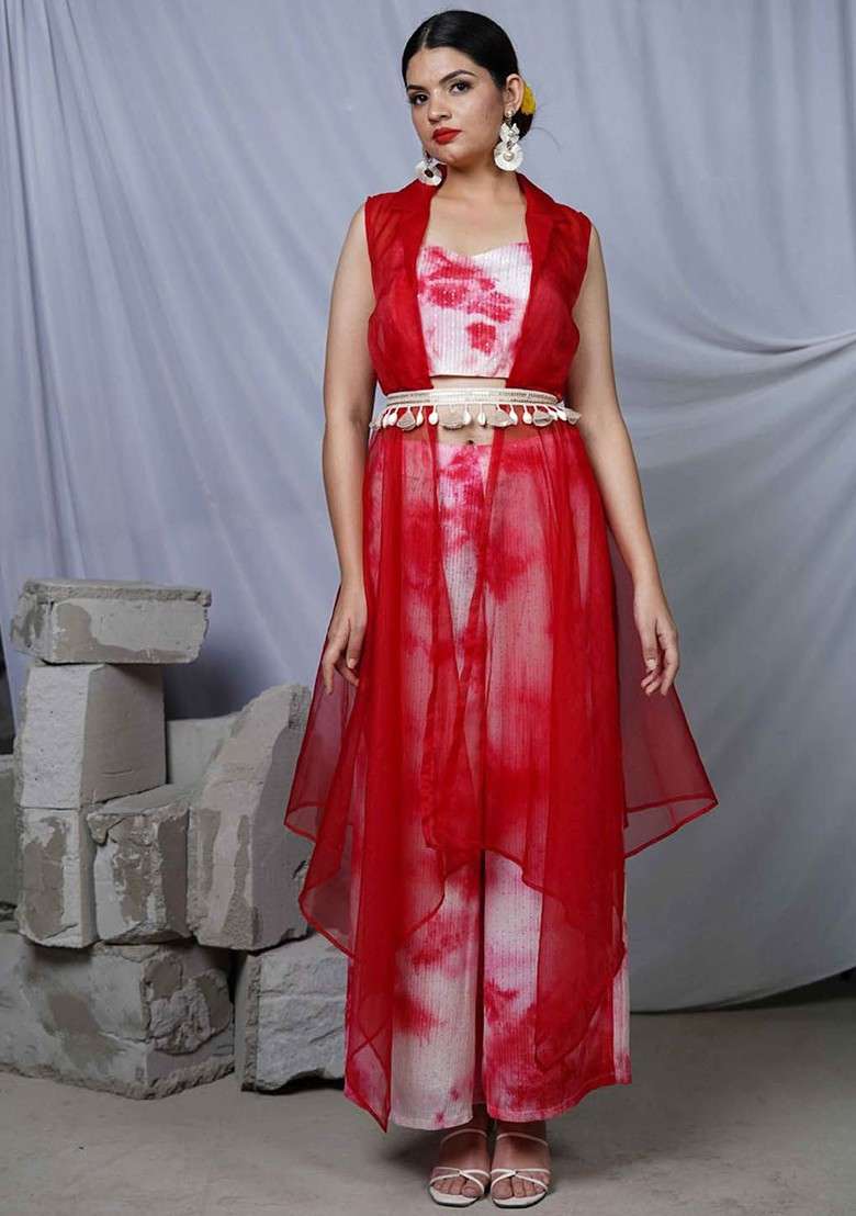 White Printed Poly Blend Co Ord Set - Indya