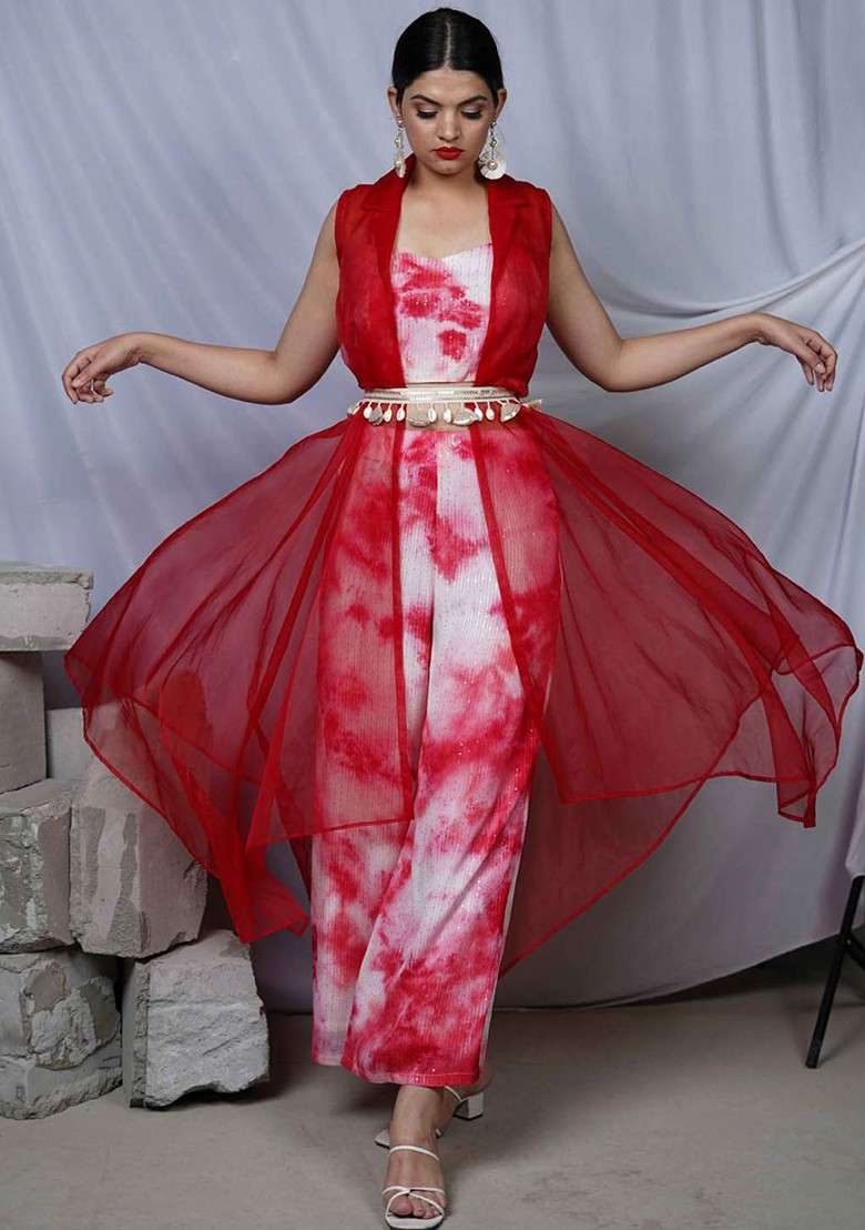 White Printed Poly Blend Co Ord Set - Indya