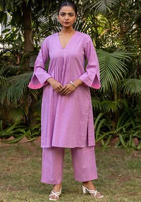 Purple Printed Cotton Co Ord Set