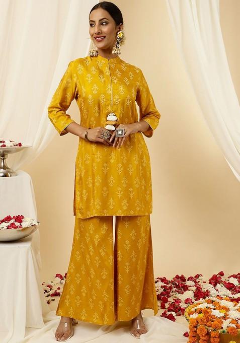 Mustard Yellow Printed Poly Blend Co Ord Set