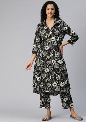 Black Printed Cotton Co Ord Set