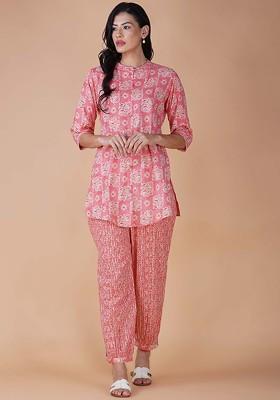 Pink Printed Cotton Co Ord Set