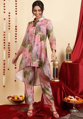 Pink Printed Poly Blend Co Ord Set