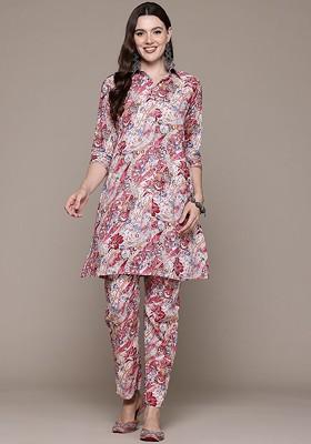 Mauve Blue Printed Cotton Co Ord Set