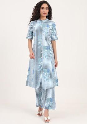 Blue Printed Cotton Co Ord Set