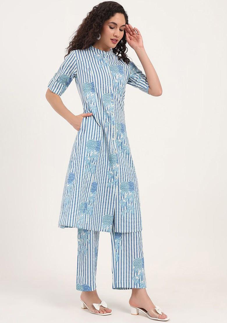 Blue Printed Cotton Co Ord Set - Indya