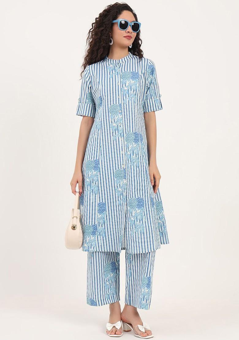 Blue Printed Cotton Co Ord Set - Indya