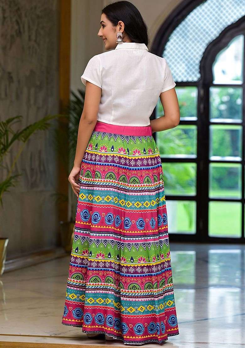White Printed Poly Blend Co Ord Set - Indya