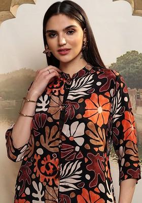 Black Printed Poly Blend Co Ord Set