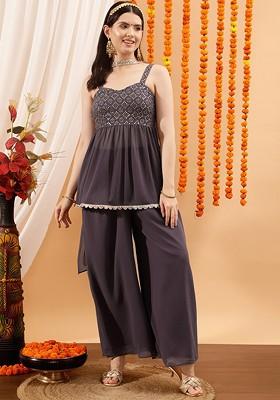 Grey Printed Poly Blend Co Ord Set