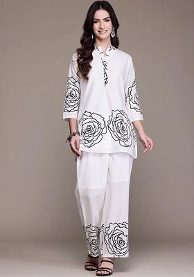 White Printed Cotton Co Ord Set