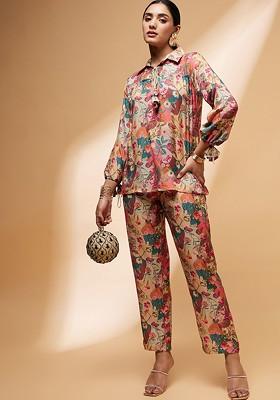 Pink Printed Poly Blend Co Ord Set