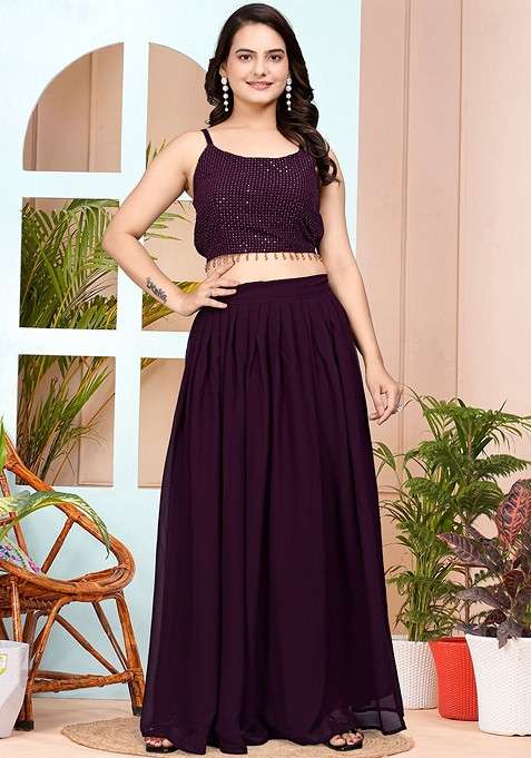 Purple Printed Poly Blend Co Ord Set