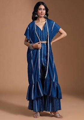 Blue Printed Poly Blend Co Ord Set