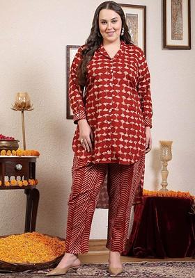 Maroon Printed Cotton Co Ord Set