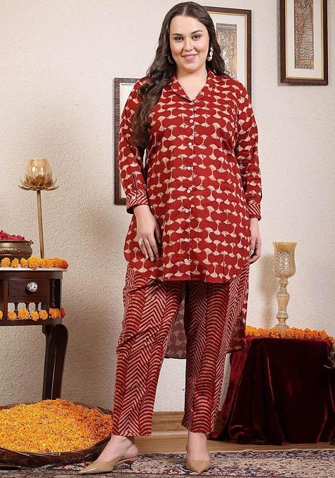 Maroon Printed Cotton Co Ord Set