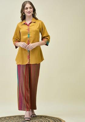 Mustard Yellow Printed Poly Blend Co Ord Set