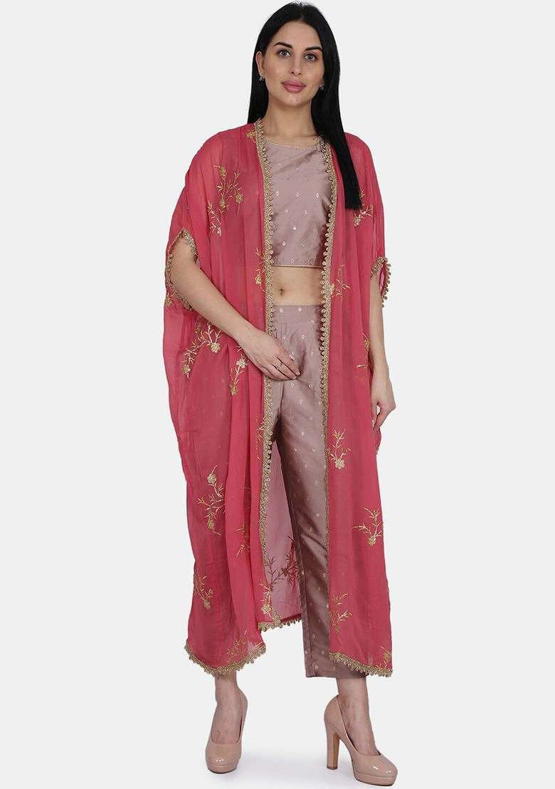 Mauve Blue Printed Poly Blend Co Ord Set - Indya