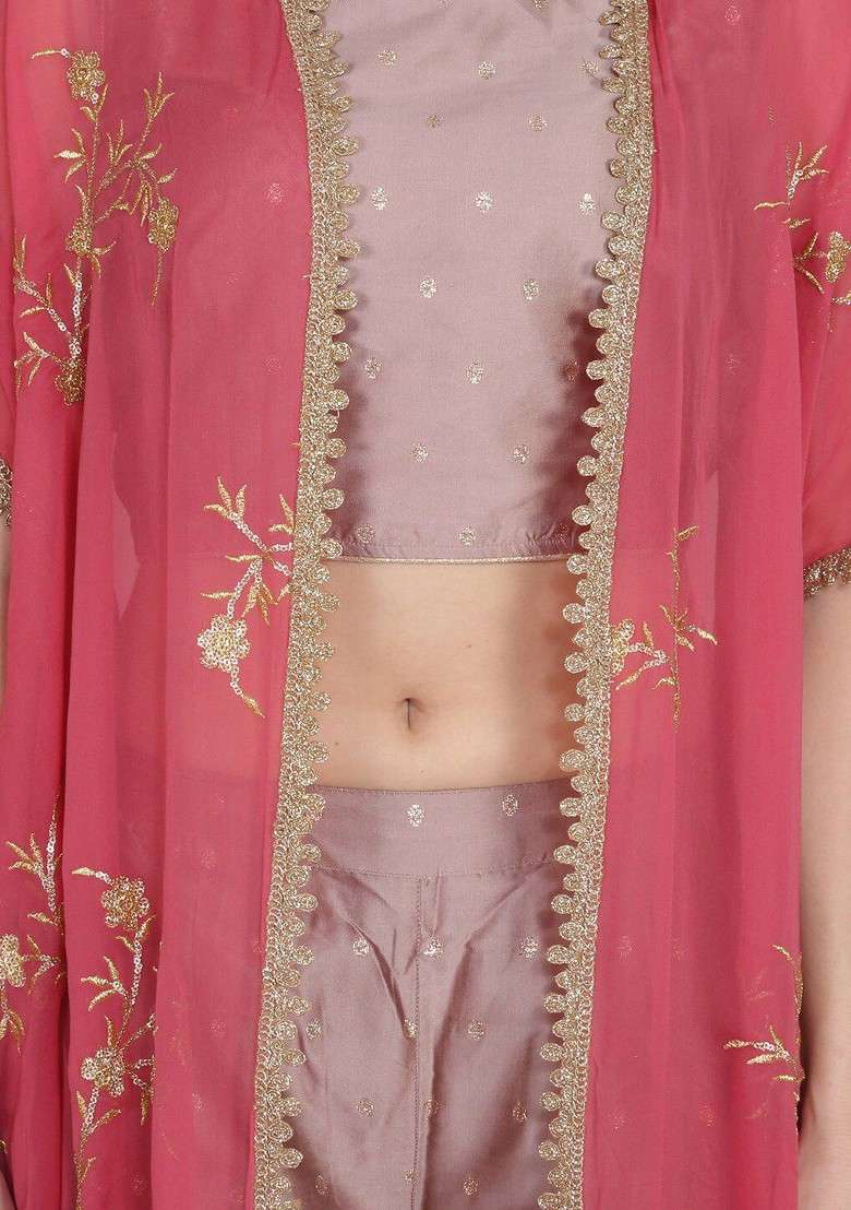 Mauve Blue Printed Poly Blend Co Ord Set - Indya