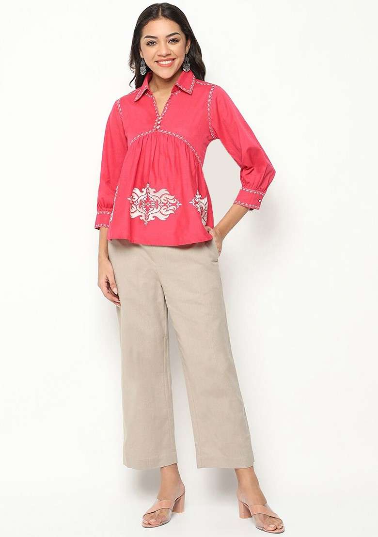 Pink Printed Poly Blend Co Ord Set - Indya
