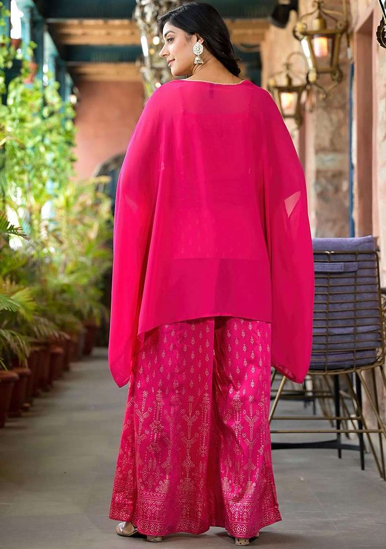Fuchsia Printed Poly Blend Co Ord Set - Indya