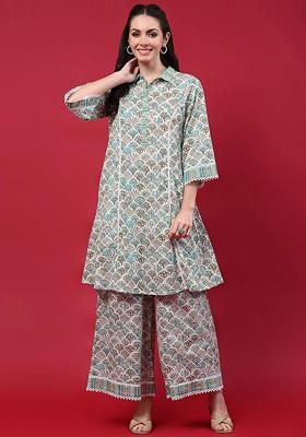 White Printed Cotton Co Ord Set