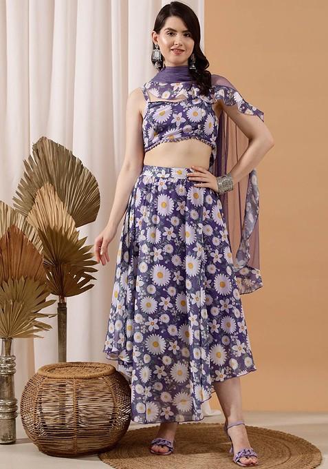 Lavender Printed Poly Blend Co Ord Set