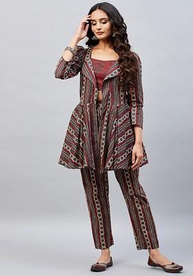 Maroon Printed Cotton Co Ord Set