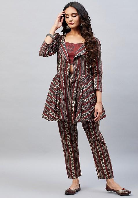 Maroon Printed Cotton Co Ord Set