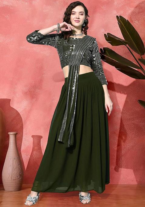 Green Printed Poly Blend Co Ord Set