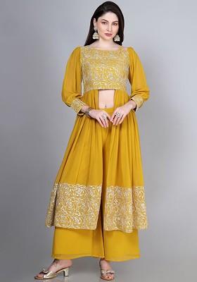 Yellow Printed Poly Blend Co Ord Set