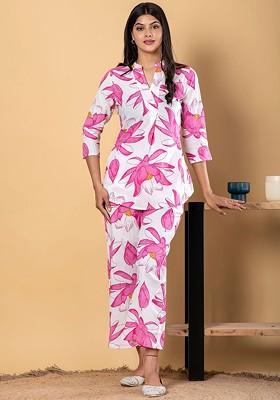 Pink Printed Poly Blend Co Ord Set