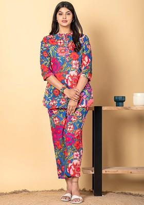 Blue Printed Cotton Co Ord Set