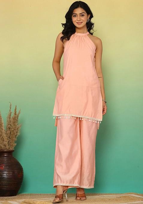 Pink Printed Poly Blend Co Ord Set