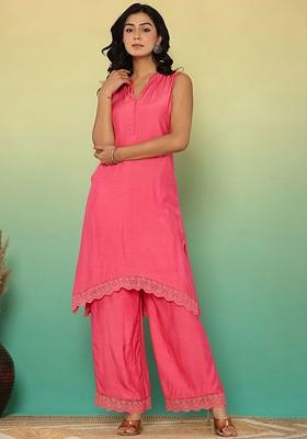 Magenta Printed Poly Blend Co Ord Set