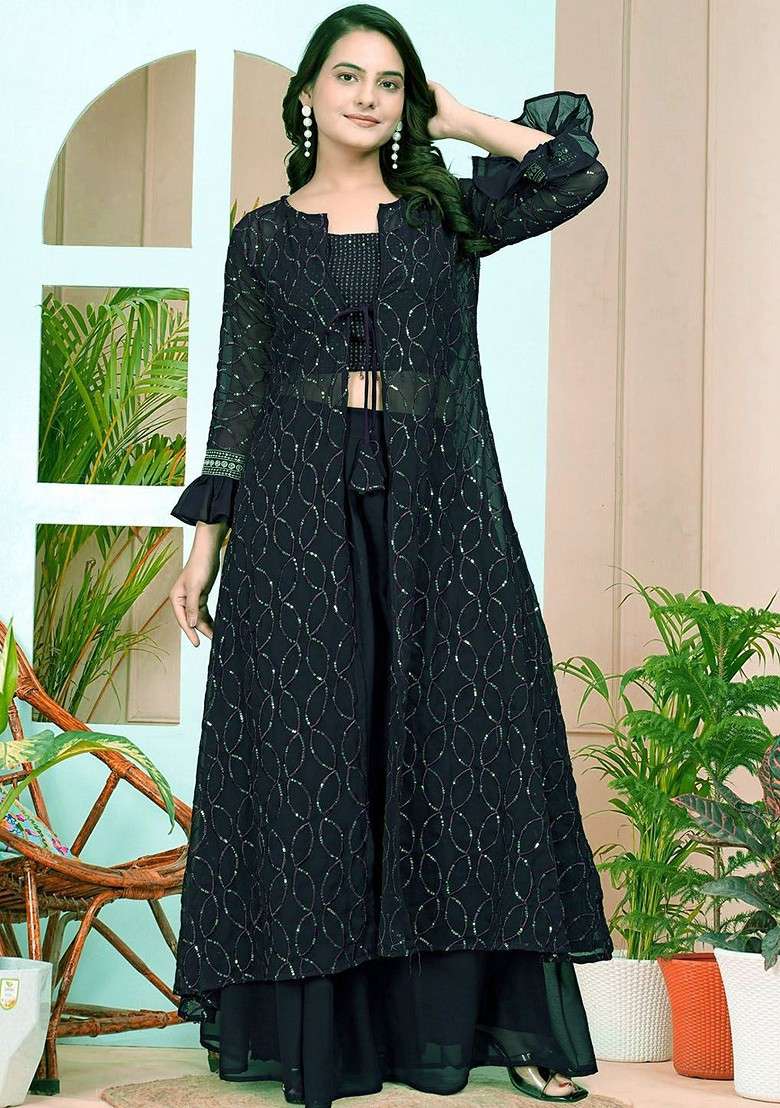 Black Printed Poly Blend Co Ord Set - Indya