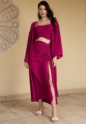 Burgundy Printed Poly Blend Co Ord Set