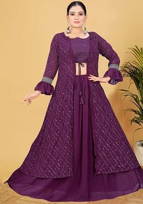 Purple Printed Poly Blend Co Ord Set