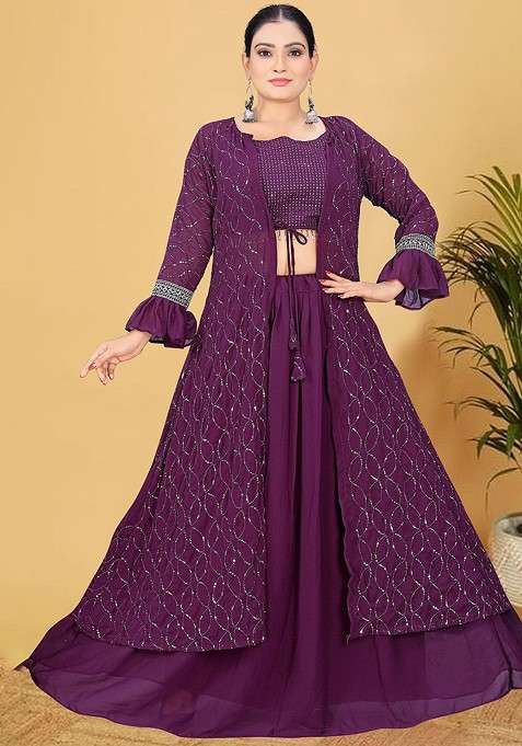 Purple Printed Poly Blend Co Ord Set