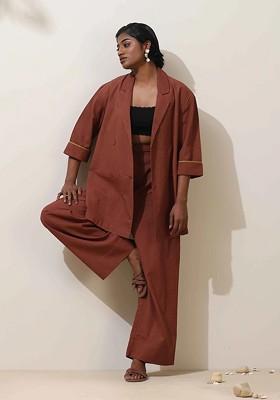 Brown Printed Cotton Co Ord Set