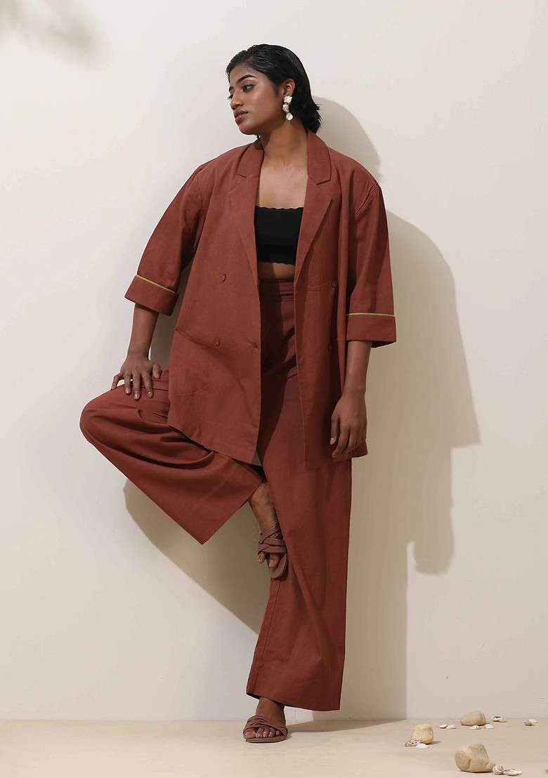 Brown Printed Cotton Co Ord Set - Indya