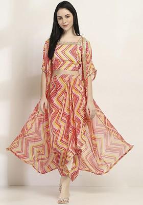 Pink Printed Poly Blend Co Ord Set