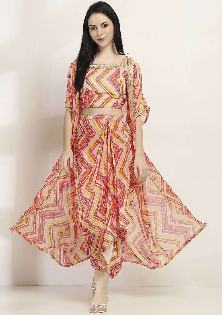 Pink Printed Poly Blend Co Ord Set - Indya